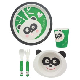 Ebros Whimsical China Giant Panda 5 Piece Dinnerware Set For Kids Children Toddler Baby Made Of No BPA Eco Friendly Organic Bamboo Fiber Fork Spoon Plate Bowl And Cup Ideal Baby Shower