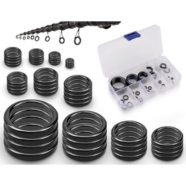 AOYEGIC 44 Pieces Fishing Rod Guide Rod Ring Set, Ceramic End Ring, Ceramic Guides, Fishing Rod Tip Ring, Fishing Rod Guide Repair Accessories, Fishing Rod Guide Ring (Black, 3.76 mm-29.8 mm)
