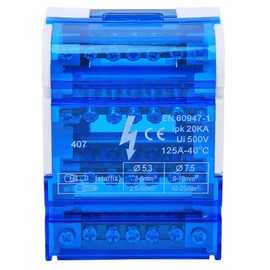 Distribution Terminal Block, DIN Rail Terminal Block Distribution Box, 4-Stage Single Phase Terminal Housing with Transparent Cover