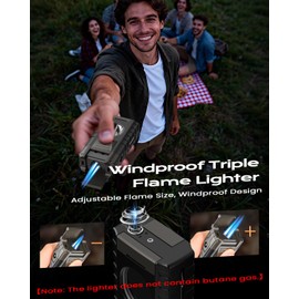6-in-1 Torch Lighter, Torch Lighters with V & Straight Cutter, Windproof Triple Flame, Punch, Holder, and Draw Enhancer Tool, Butane Refillable Lighters, All-in-one Lighter Gifts for Men for Candles