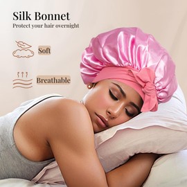 Dresyu Silk Bonnet for Sleeping Women Satin Hair Bonnet Single Layer Soft Breathable Sleep Cap Wrap with Tie Band Curly Hair