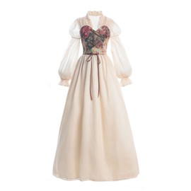 LTAKK Renaissance Dress Women Victorian Costume Ren Fair Medieval Dresses with Floral Corset, Beige, Large