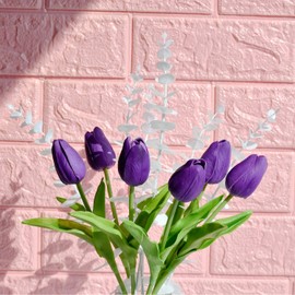 Only Art 10pcs Artificial Purple Tulip Flowers with Soft Latex Materials for Home & Kitchen Decoration
