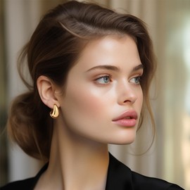 14k Gold Plated Hoop Earrings for Women - Chunky, Trendy, Lightweight, Hypoallergenic Statement Gold Hoop Earrings with 925 Sterling Silver Post - Tarnish Free Gold Jewelry (Chunky Hoop)