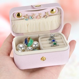 KUKUVR Small Travel Jewelry Box, Mini Jewelry Holder for Multiple Rings Necklace Earrings Lipstick, Portable Jewelry Storage Organizer Case with Removable Ring Slot (PINK)