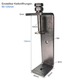 Ponezg Set of 2 C Clamp 90-125 mm Adjustable Jaw Openings Stainless Steel C Clamps Screw Clamps Small Screw Clamps Metal Clamping Screws Clamp Bracket Table Clamp M8 M10 Screw Clamp C-Clamp Set