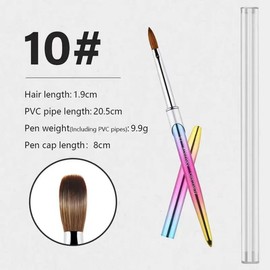 100% Pure Kolinsky Acrylic Nail Brush Size 10, Hair Acrylic Crystal Ombre Chrome Colorful with Silver Ferrule Round Shaped for Women Girls Manicure Tools Nail Accessories