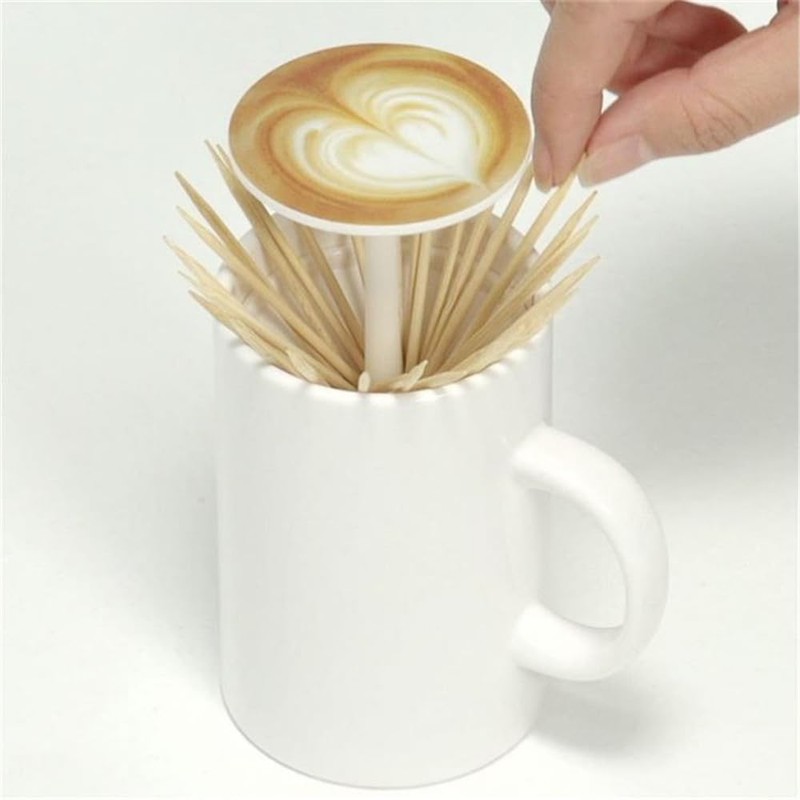 Coffee Cup Shaped Toothpick Holder Automatic Pop Up Dispenser Creative