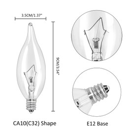 LinMiFo 12-Pack E12 B10 Clear Candelabra Base Bulb, 40W 120V Incandescent Candle Light Bulbs Dimmable Chandelier Light Bulbs for Pendants or Outdoor, Ceiling Fan, Fireplace, Wall Sconces (40, Watts)