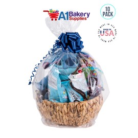 BOPP Sealable Cellophane Bags and Clear Gift Basket Wrap Packaging, Clear Cello Wrapping for Baby Shower, Wedding Party, or Event Giveaways, 10 Pack (16 x 24)