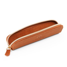 Antony Olivier Real Leather Pencil Case | Brown Pen Pouch with Zip | for Men, Women & Professionals | Cutest Slim Design Size Pouch for Stationery & Utensils
