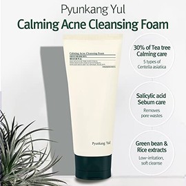 Pyunkang Yul- Espuma limpiadora calmante para el acné, limpiador facial con fórmula de pH bajo con hamamelis y AHA para controlar la grasa