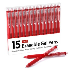 Erasable Gel Pens, Lineon 15 Pack Red Retractable Erasable Pens Clicker, Fine Point, Make Mistakes Disappear, Red Ink for Writing Planner and Crossword Puzzles