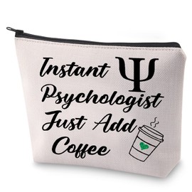 BLUPARK Psychology Cosmetic Bag Coffee Lover Gift Instant Psychologist Just Add Coffee Makeup Bag For Psychiatrist Gift, Just Add Coffee