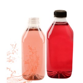 EcoQuality Empty Clear Plastic Juice Bottles with Tamper Evident Caps 32 OZ Quart Bottles - Smoothie Bottles - Ideal for Juices, Milk, Smoothies, Juice Containers and even Meal Prep (32 ounce) (50)