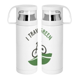Stainless Steel Vacuum Flask with Integrated Cup - I Travel Green Mountain Bike Travel Nature - 350ml - Thermos Flask