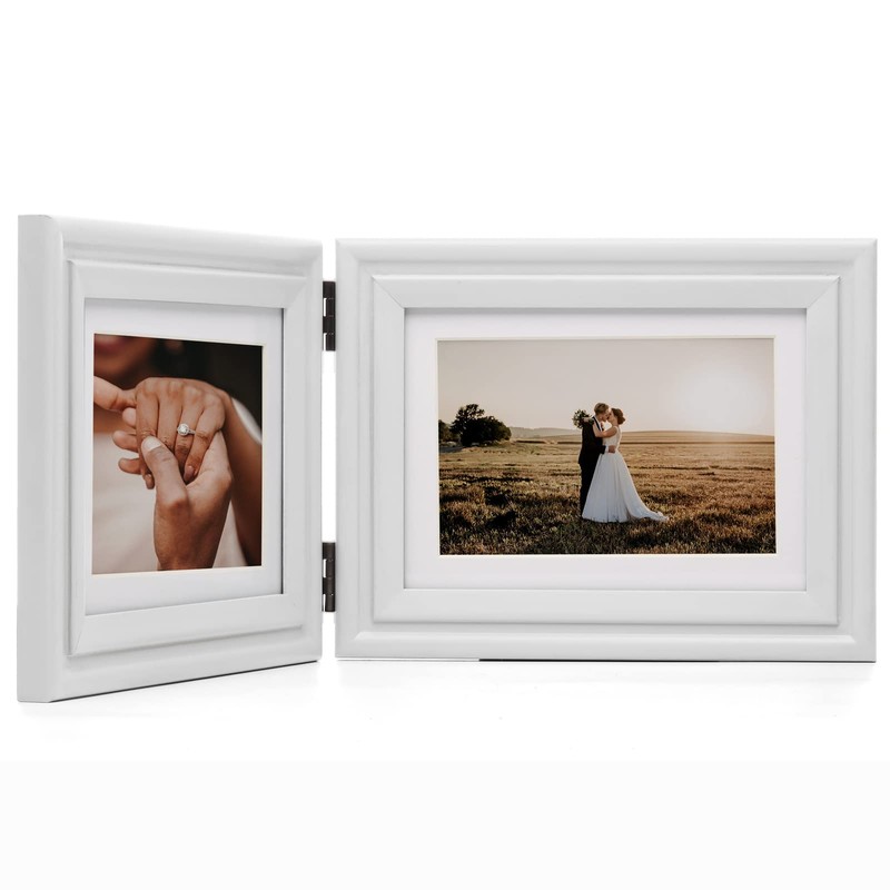 WISADD Horizontal 5X7 Picture Frames Double Hinged Wood Folding Photo