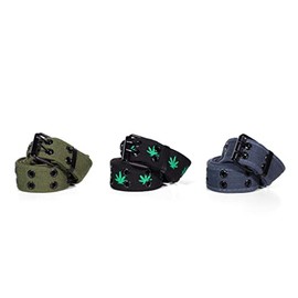 ANNA CAVALARY Casual Unisex Cotton Canvas Belt - Double Hole Grommet Web Belt for Men and Women -3 Pack (Leaf/ArmyGrn/Gry, Medium)