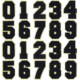 Chenille Iron on Number Patches, KJMYYXGS Black Varsity Number Patches Iron on Chenille Glitters Number Patches for Jackets Clothing(Black)