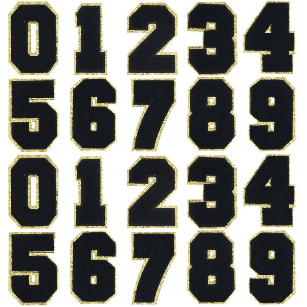 Chenille Iron on Number Patches, KJMYYXGS Black Varsity Number Patches