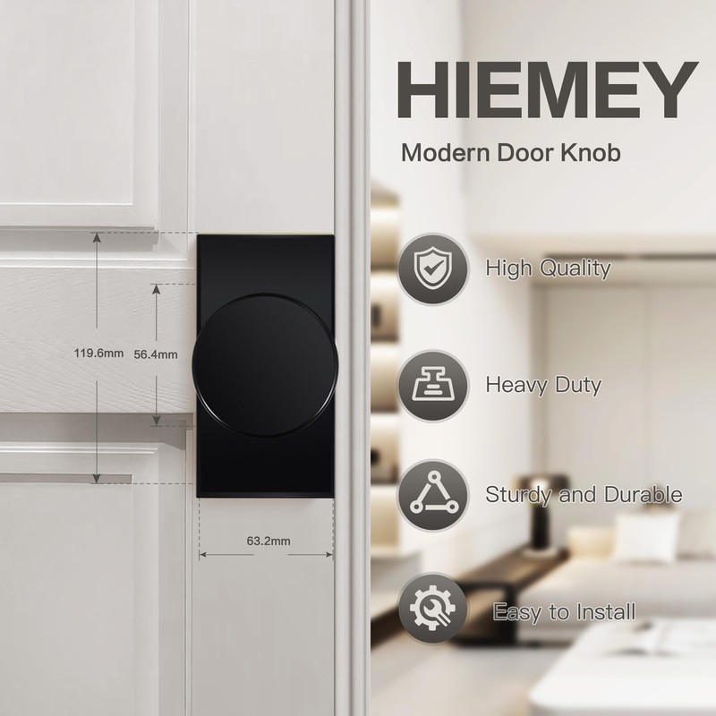 HIEMEY Matte Black Door Knobs Interior with Lock, Modern Privacy