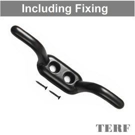 TERF® Heavy Duty Antique Black Rope Cord Cleat Hooks 90mm [3.54''] Washing Line Blind Curtain Ship Flagpole Cord Rope Cleat Hooks with Fixing Screw and Multi Purpose Use - Pack of 3