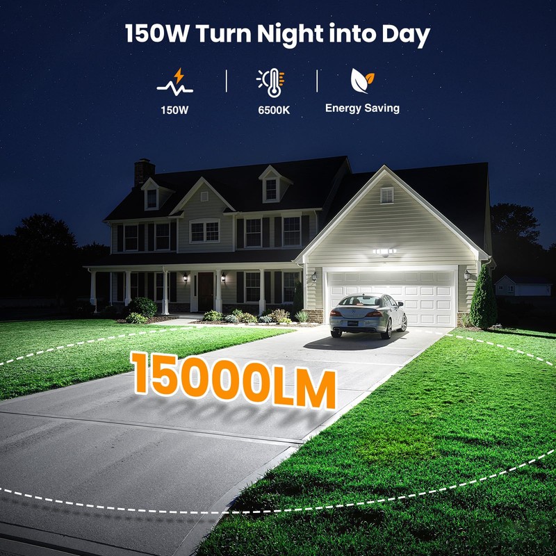 Onforu 15000lm LED Flood Lights Outdoor, 5 Adjustable Heads, Switch
