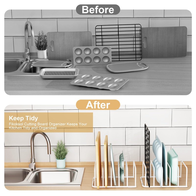 Fikoksol Cutting Board Organizer and Baking Sheet Rack, [2-Pack] White