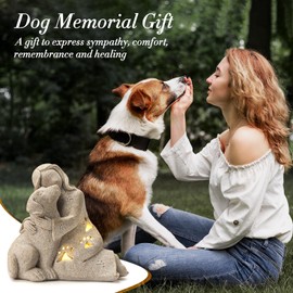 INLOMEM Dog Memorial Gift, Granite Sculpture, Hand-Sculpted Resin Pet Loss Sympathy Gift with LED Candle Holder, Home Decor for Pet Owners