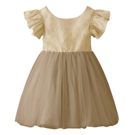 LYXIOF Toddler Baby Girl Tutu Tulle Dress Cotton Linen Ruffle Back Bowknot Princess Party Dresses Light Coffee 80CM
