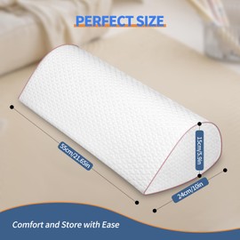 Swaycy Knee Pillow for Back Sleeping Memory Foam Half Moon Bolster Pillow for Legs, Under Knee Support, Ankle & Foot Comfort Orthopedic Pillow for Side Sleepers, White