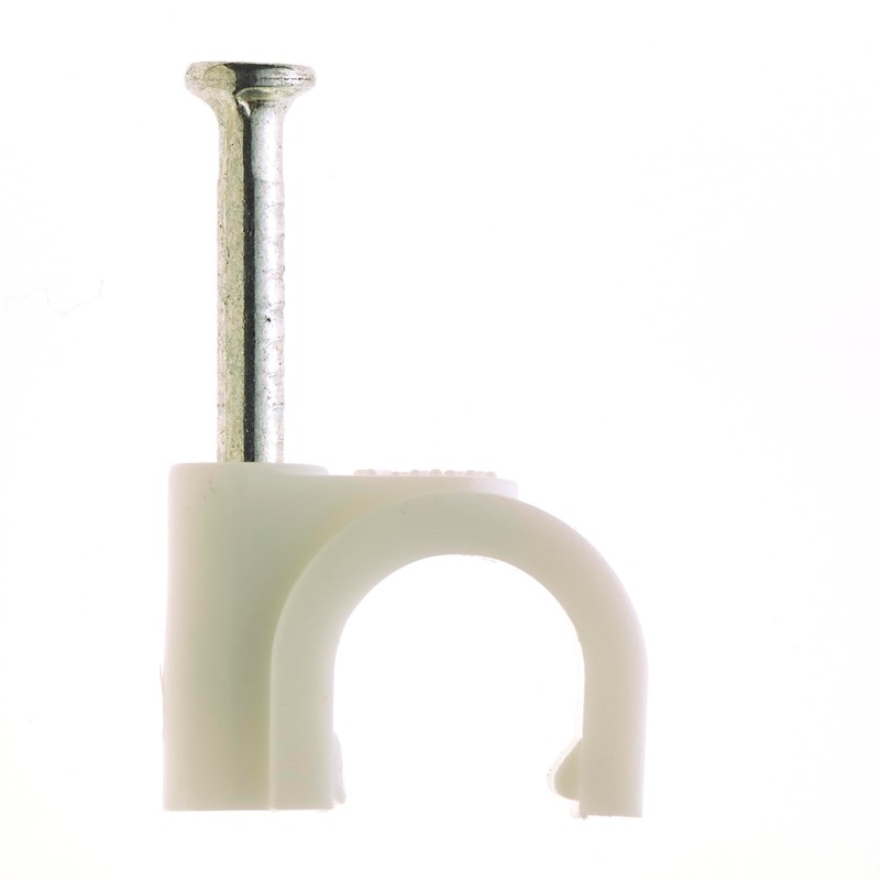 8mm Round White Cable Clips, Pack of 100 - for
