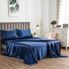 Morbuy Double Fitted Sheet Satin Silk Bed Sheets, Navy Blue