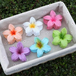 Sisiaipu Sisiaipu Hawaiian Plumeria Hair Accessories - 6 Pack Large Claw Clips for Thick and Thin Hair, Beach Tropical Hair Clips for Women and Girls -Hawaiian