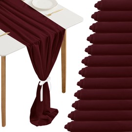 Fivenl 12 Packs 10Ft Chiffon Table Runner 12 x 120 Inches Sheer Table Runner Romantic Chiffon Table Runner for Wedding Birthday Party Bridal Baby Shower Table Decoration (12" x 120", Burgundy)