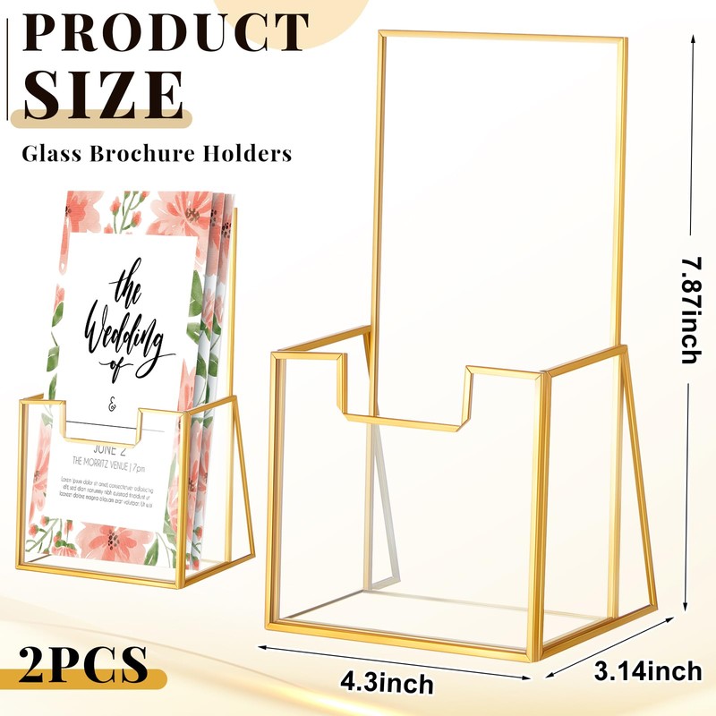Fuyoooo 2 Pcs Gold Glass Brochure Holder Stand 4 Inch