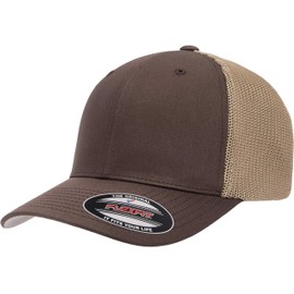 Flexfit unisex adult Trucker Mesh Fitted - 2-tone Cap, Brown/Khaki, One Size US