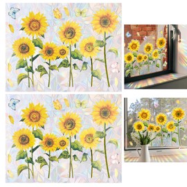 TAIHOBO 2PCS Window Stickers for Glass, Static Double Sided Glass Stickers for Windows, Butterfly Sunflower Window Stickers to Deter Birds, Visible Window Clings for Glass Windows, for Living Room