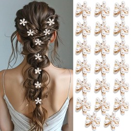 AOREAS 20Pcs Mini Pearl Hair with Flower Design, Mini Hair Clips for Thin Thick Hair, Petal Hair Pins, Sweet Tiny Hair Clips, Nonslip Bangs Pins Hair for Party Wedding Daily