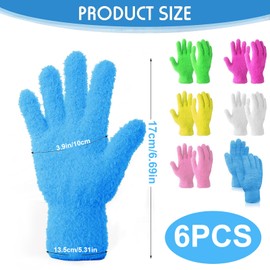 VireEyU 6 Pairs of Universal Microfibre Cleaning Gloves - Colourful Dust Gloves for Sensitive Surfaces, Ideal for Car, Household and Kitchen Cleaning (Mixed Colours)