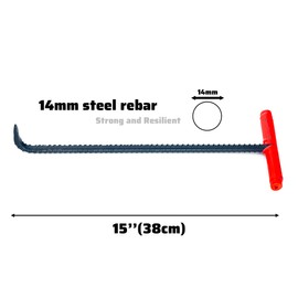 Heavy Duty Flat Head 15''(38cm) Long T Shape Lifting Reaching Hook for Lifting Pulling Moving Manhole Covers, Storm Drains, Septic Tank Lids Door Pointed Head
