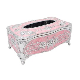 Vintage Tissue Box Holder Rectangular for Car Kitchen Table Bedroom Bar Napkin Box Cover Silver Pink