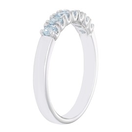 .925 Sterling Silver 1/3 Cttw Natural Blue Aquamarine Gemstone March Birthstone Stacking Ring- Size 7