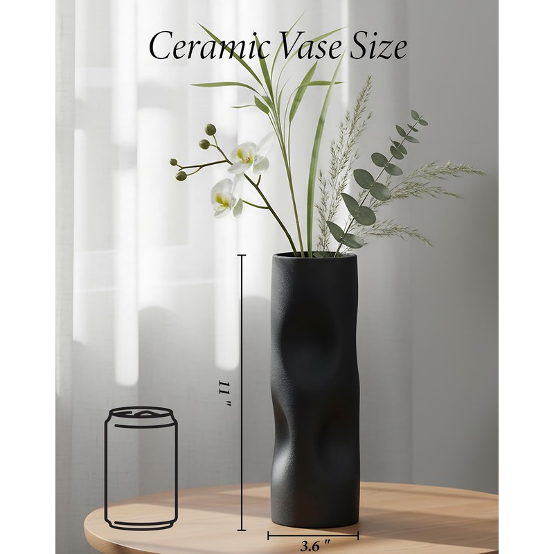 OOSTONEE 11 Inch Black Matte Ceramic Vase – Tall Flower