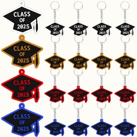 WILLBOND 20 Class of 2025 Grad Keychains - Rubber Key Chains with Black, Gold, Red, Blue Grad Cap