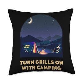 Campsite Grill Cook Food Holiday Grilling Master Turn Camper Grill Chef Camp BBQ Cook Throw Pillow, 18x18, Multicolor