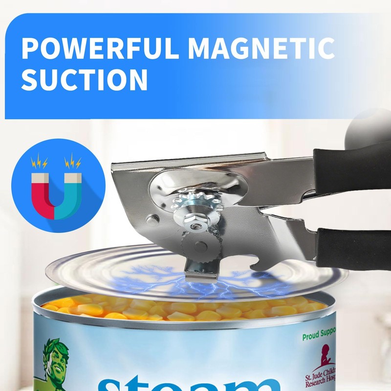 Heavy Duty Manual Can Opener, Smooth Safe Edge, Magnetic Lid