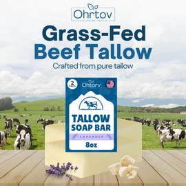Beef Tallow Soap Bar – All Natural Grass Fed Tallow Soap Lavender – Moisturizing Face & Body Wash Great for Eczema, Dry, Itchy, Sensitive Skin – Handcrafted Bath Soap for Adults, Kids, Made in USA