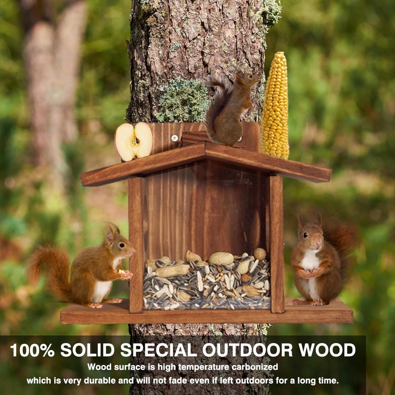 Squirrel Feeder,Squirrel Feeder Just for Squirrels,Wooden Squirrel Feeders for Outdoor