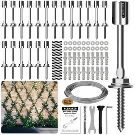 Wire Trellis for Climbing Plants Outdoor, 20-Set Wall Wire Trellis Kit with 5/64"(2mm) x 98ft Stainless Steel Cable, T316 Espalier System for Fence and Garden DIY Projects
